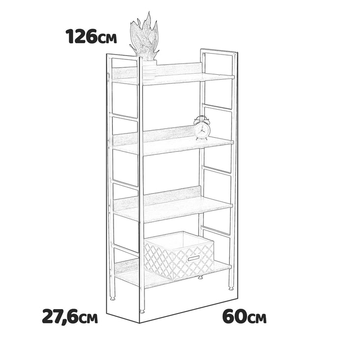 Tucson  - libreria in legno e metallo a 4 ripiani 60x27,6x126 cm