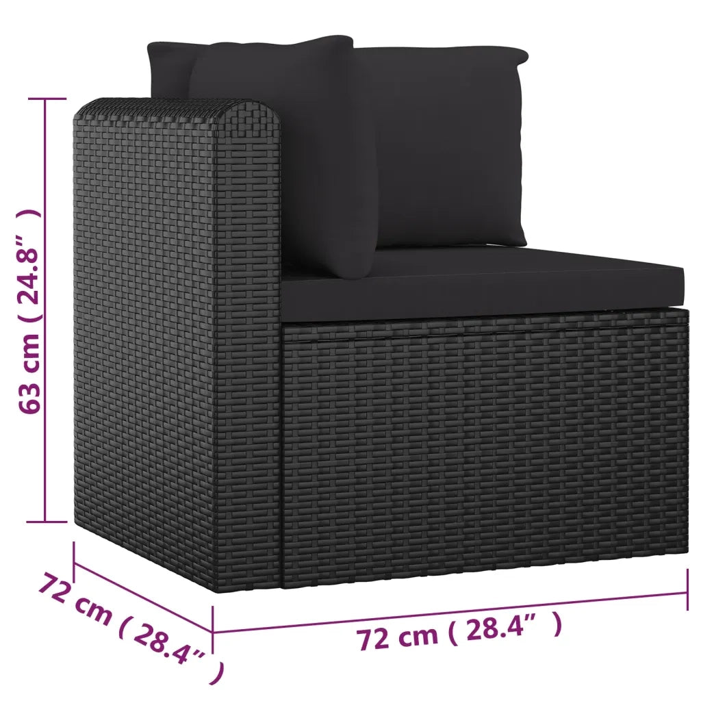Set Divani da Giardino 7 pz con Cuscini in Polyrattan Nero 3059500