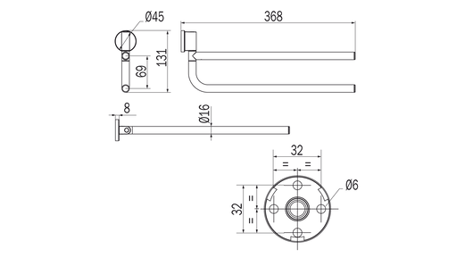 Portasalviette doppio a snodo serie One - Inda Finitura:: Cromo Nero spazzolato