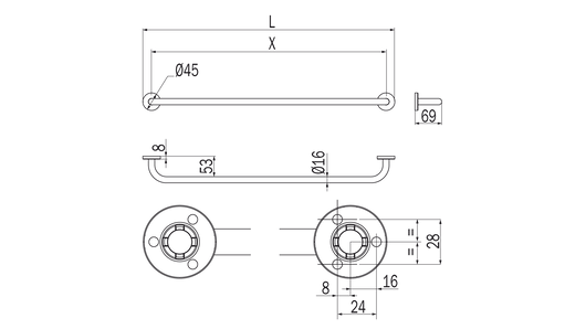 Portasalviette serie One - Inda Misure:: 60 cm, Finitura:: Bianco Opaco