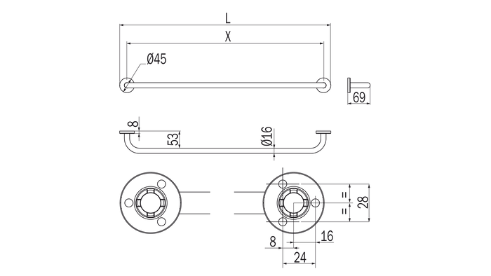 Portasalviette serie One - Inda Misure:: 60 cm, Finitura:: Bianco Opaco