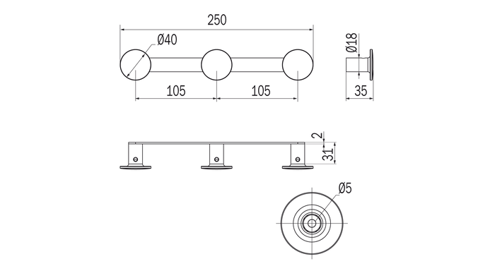 Appendiabiti triplo serie One - Inda Finitura:: Oro Rosa
