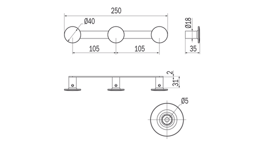 Appendiabiti triplo serie One - Inda Finitura:: Cromo Nero spazzolato
