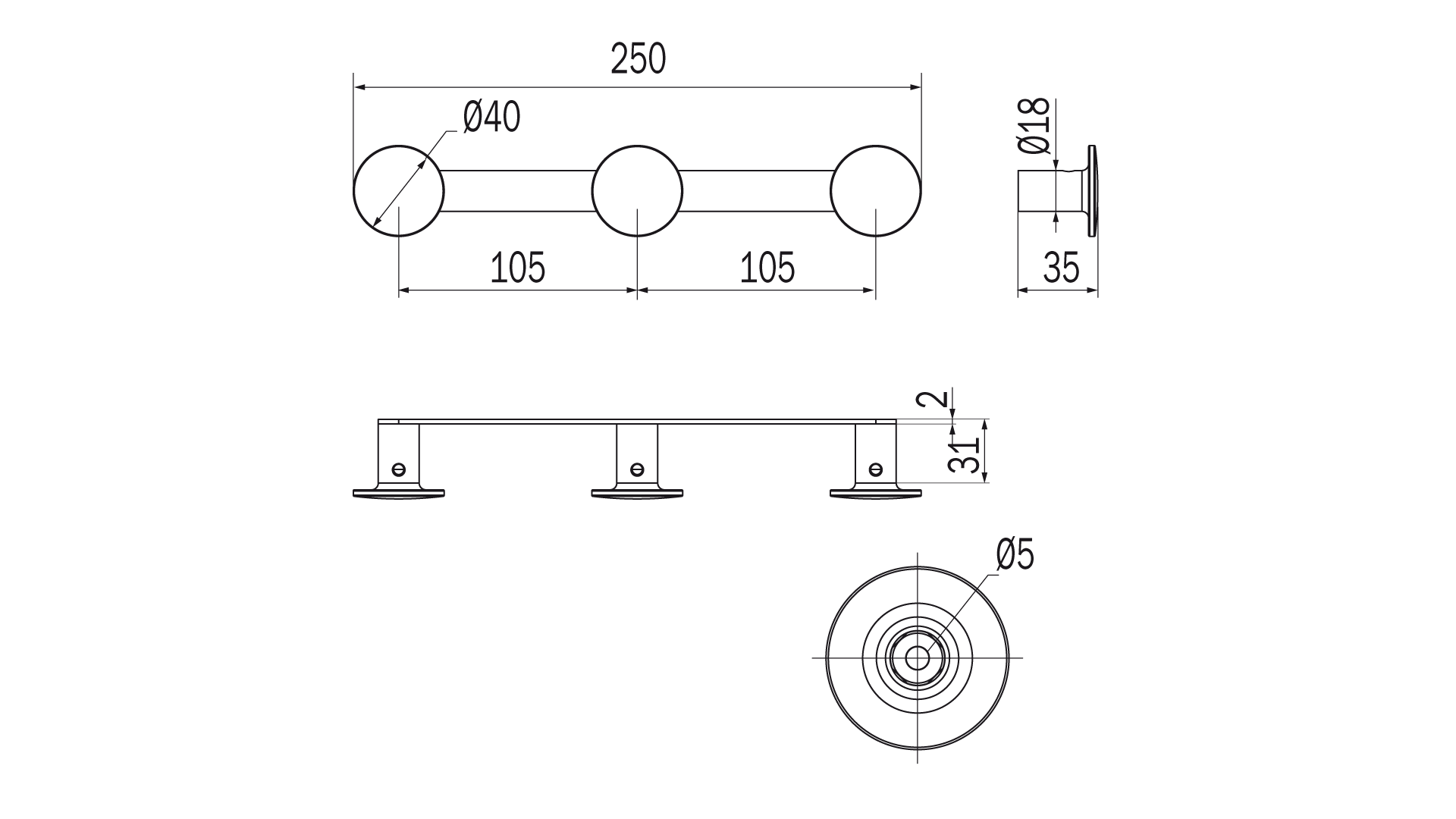 Appendiabiti triplo serie One - Inda Finitura:: Nero Opaco