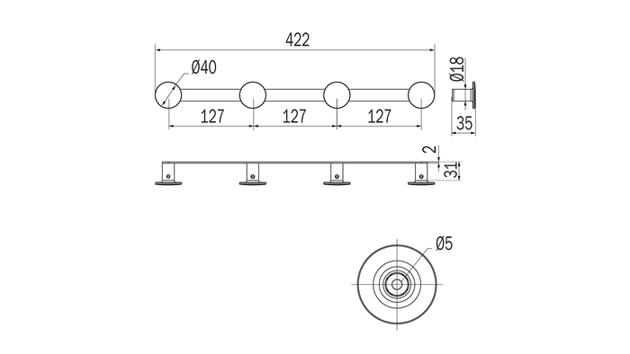 Appendiabiti quadruplo serie One - Inda Finitura:: Oro Rosa