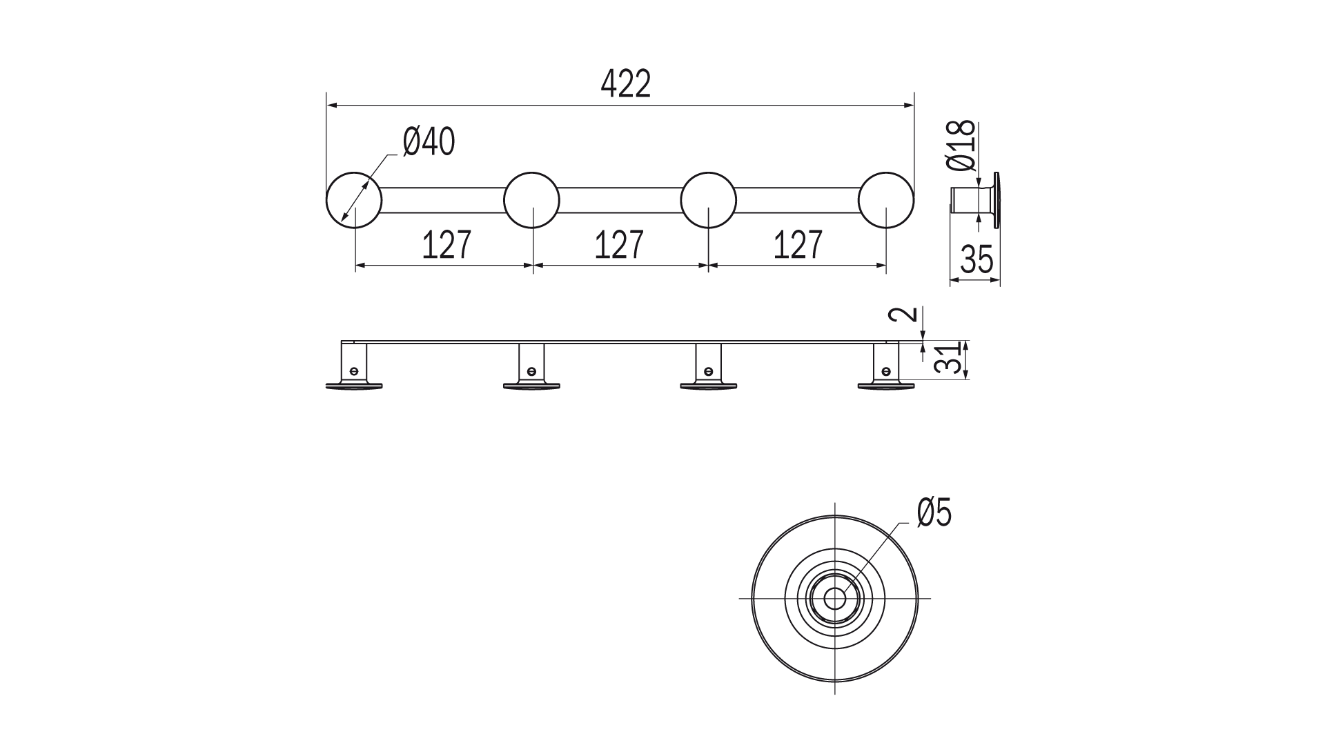Appendiabiti quadruplo serie One - Inda Finitura:: Cromo Nero spazzolato