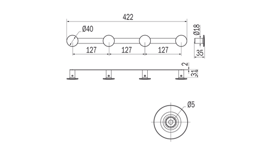 Appendiabiti quadruplo serie One - Inda Finitura:: Bianco Opaco