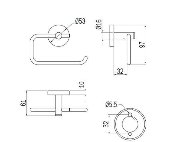 Portarotolo basculante serie Gealuna - Inda Finitura:: Acciao Inox Spazzolato