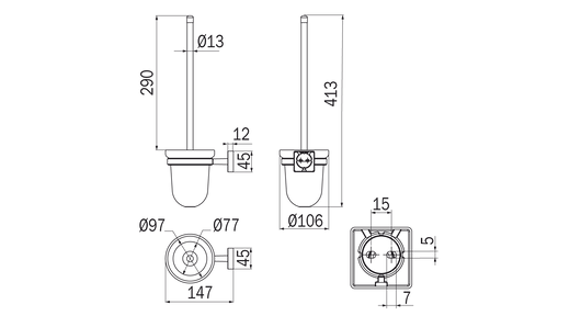 Portascopino da parete cromo - serie Forum Quadra - Inda