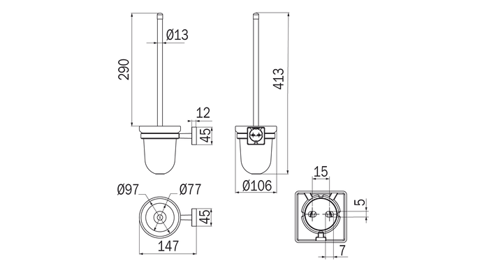 Portascopino da parete cromo - serie Forum Quadra - Inda