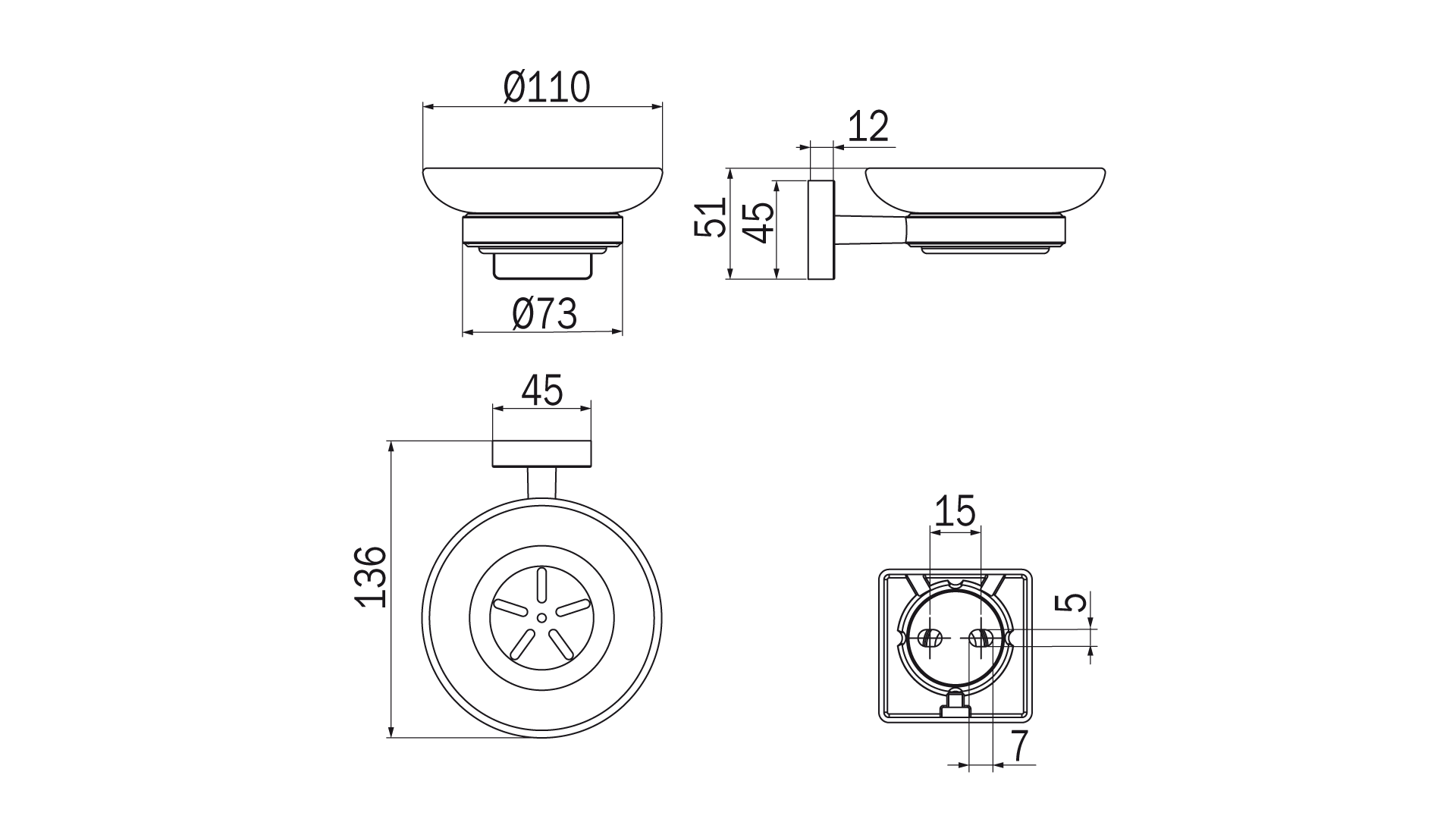 Portasapone a parete cromo - serie Forum Quadra - Inda