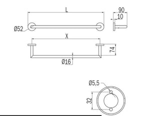 Portasalviette senza placca a muro - serie Gealuna - Inda Misure:: 45 cm, Finitura:: Acciao Inox Spazzolato