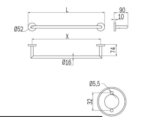 Portasalviette senza placca a muro - serie Gealuna - Inda Misure:: 45 cm, Finitura:: Acciao Inox Spazzolato