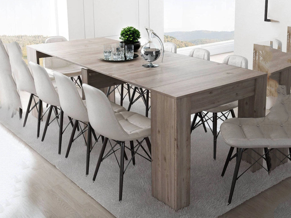 Consolle Ananda, Tavolo da pranzo estensibile fino a 10 posti, Consolle con allunghe moderna, Cm 90x52h78, Marrone Quercia