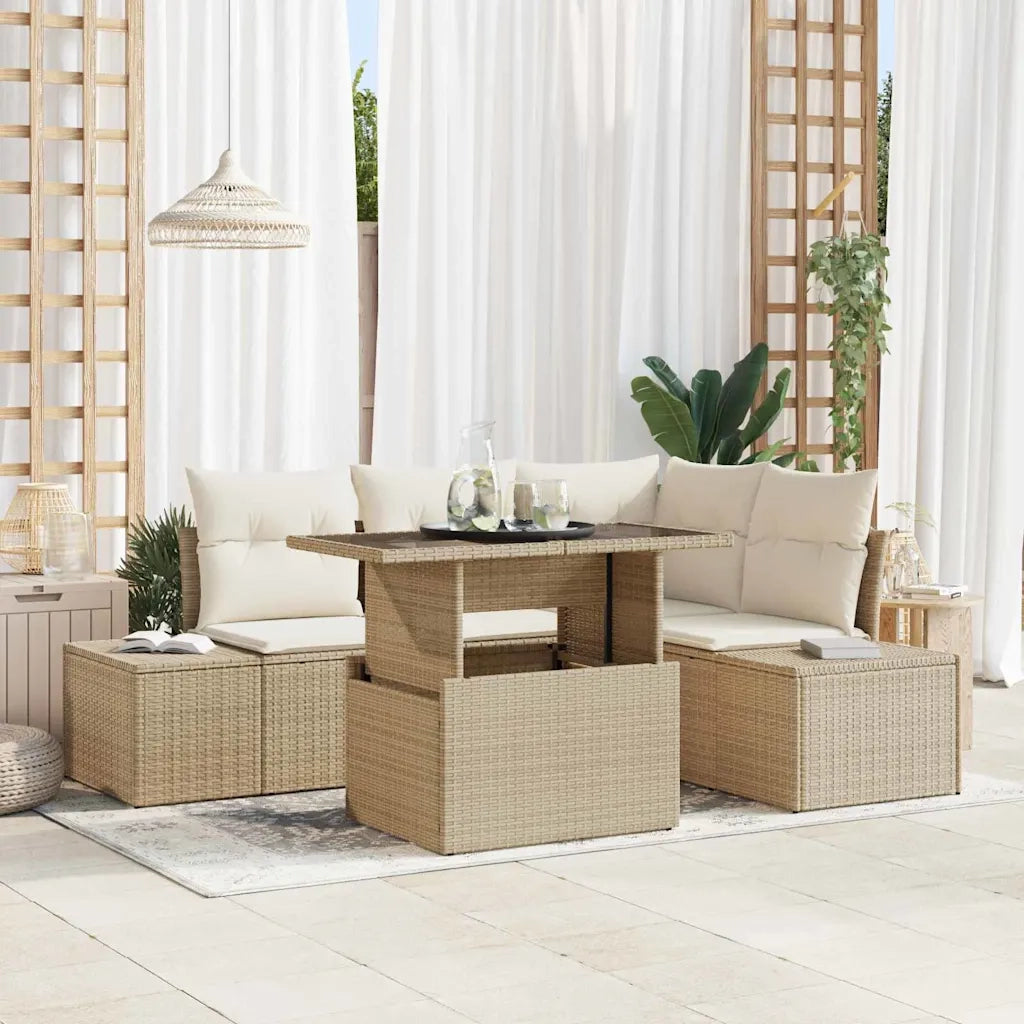Set Divano da Giardino 5 pcs Beige e Crema polyrattan