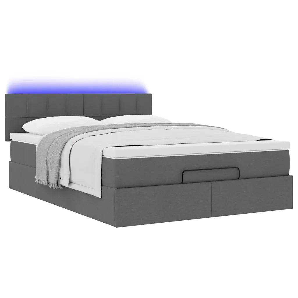 Pouf Letto con Materasso e LED Grigio Scuro 140x190 cm 3312306