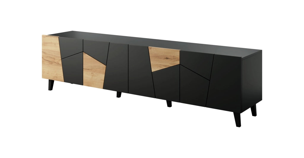 MOBILE VITRAIL PORTA TV 200 4D NERO OPACO ROVERE ARTIGIANALE ETNA