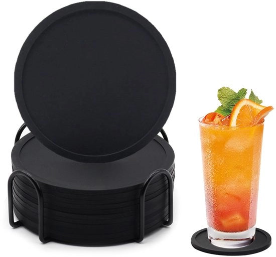 12 pezzi di supporti in silicone a strati, supporti in silicone neri con alloggiamento, supporti in vetro, set di supporti in vetro, supporti in vetro rotondi, neri, per bevande, barbecue, tè, candele e piante