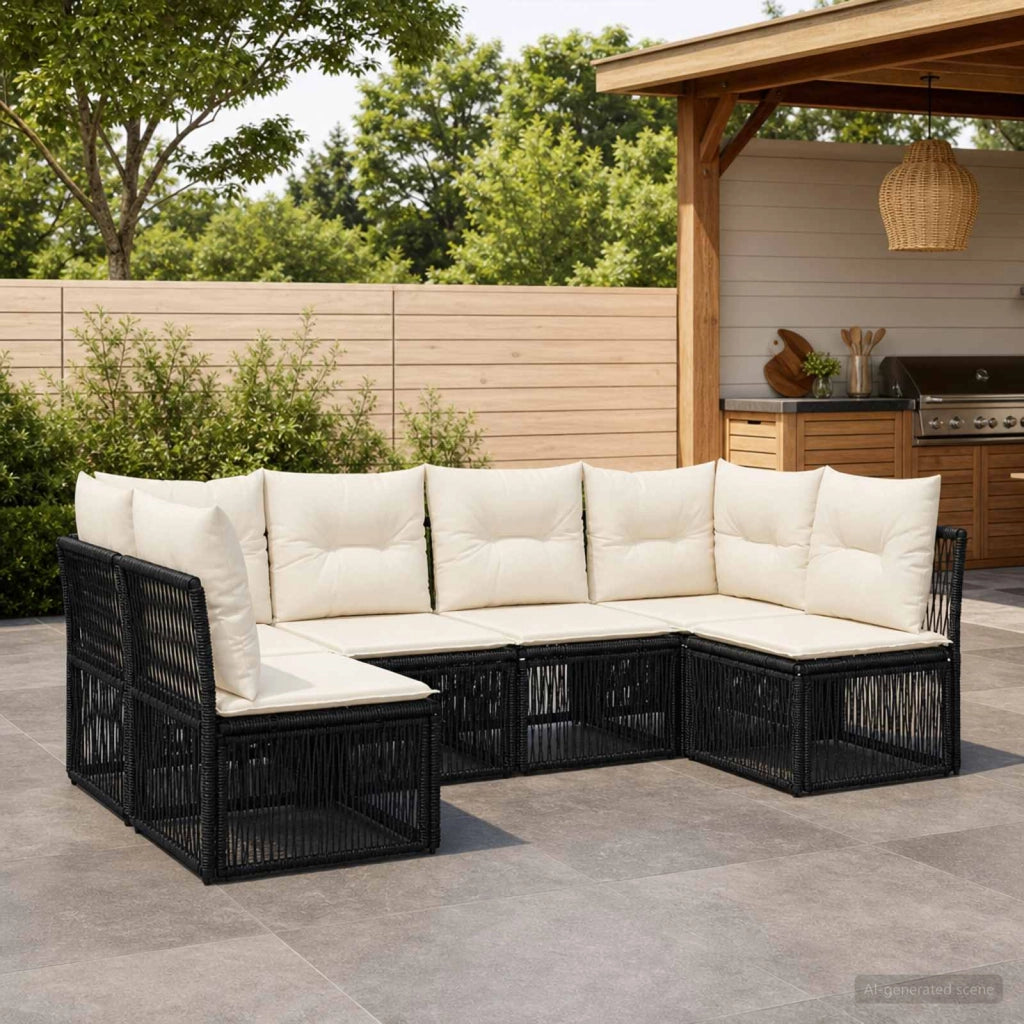 Set Divano da Giardino 6 pz Nero polyrattan 3434158
