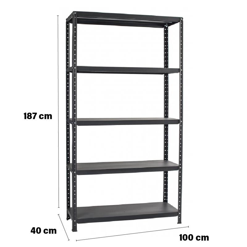 SCAFFALE IN METALLO ANTRACITE 5 RIPIANI 100 X 40 X H187 CM 80 KG PER RIPIANO