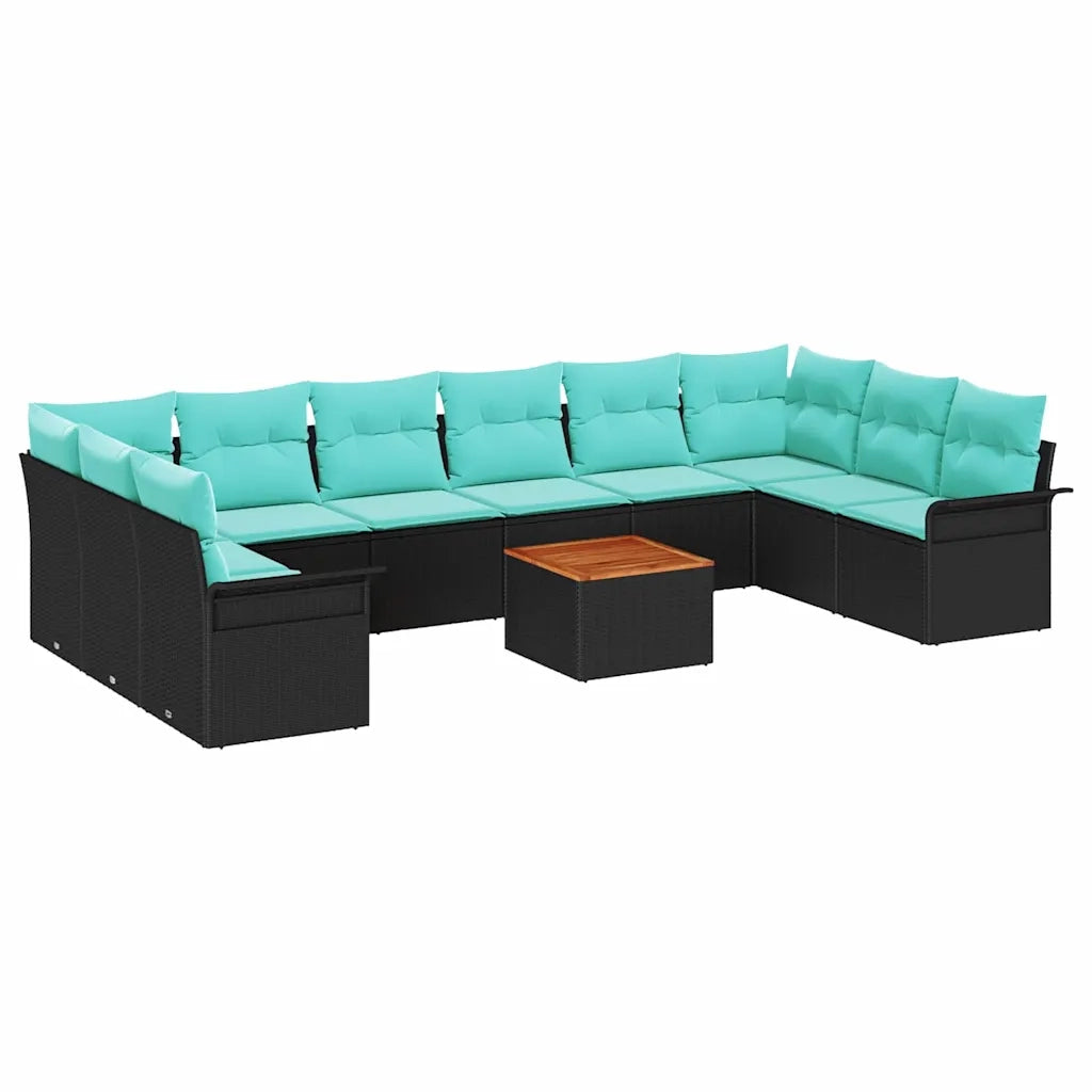 Set Divano da Giardino con cuscino 11 pcs Nero polyrattan 3347382
