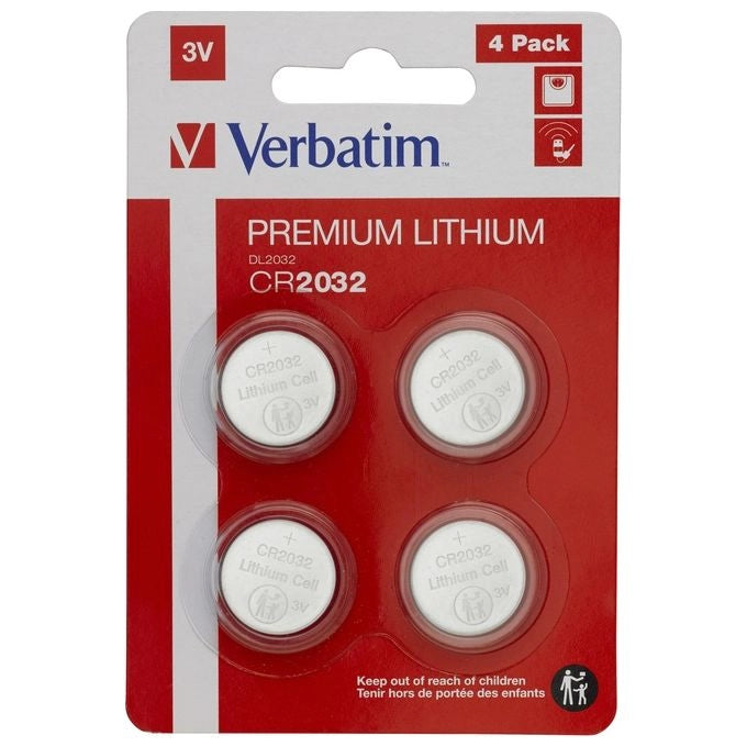 Verbatim CR2032 Batterie Litio 3V Monouso Argento - Confezione da 4 - 20mm x 3.2mm