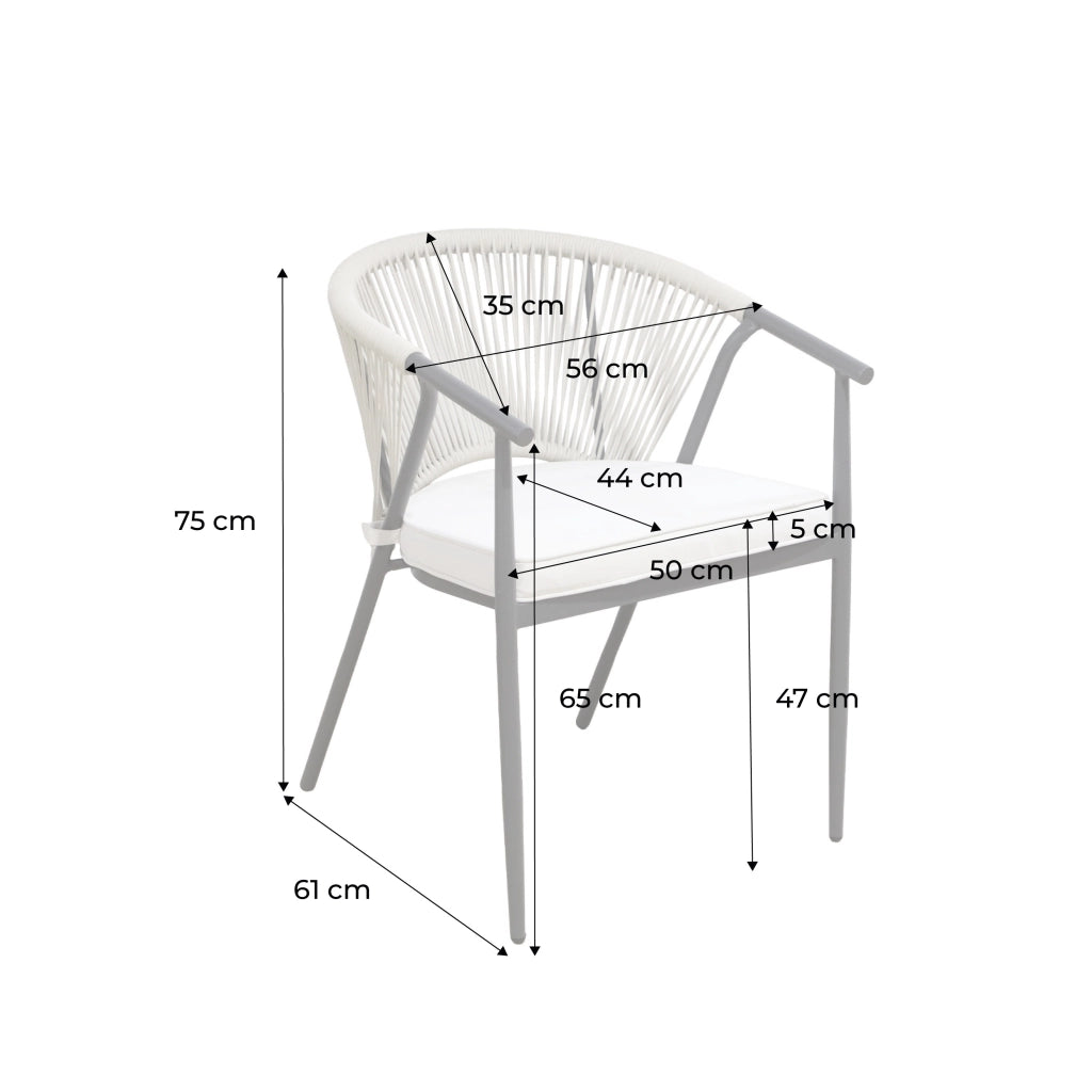 Set 4 sedie da giardino impilabili in acciaio e corde, beige