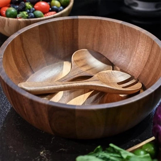 Slakom in legno, 30 cm, Slakomset in acacia, grande slamengkom con server, 3 pezzi grande Slakom set