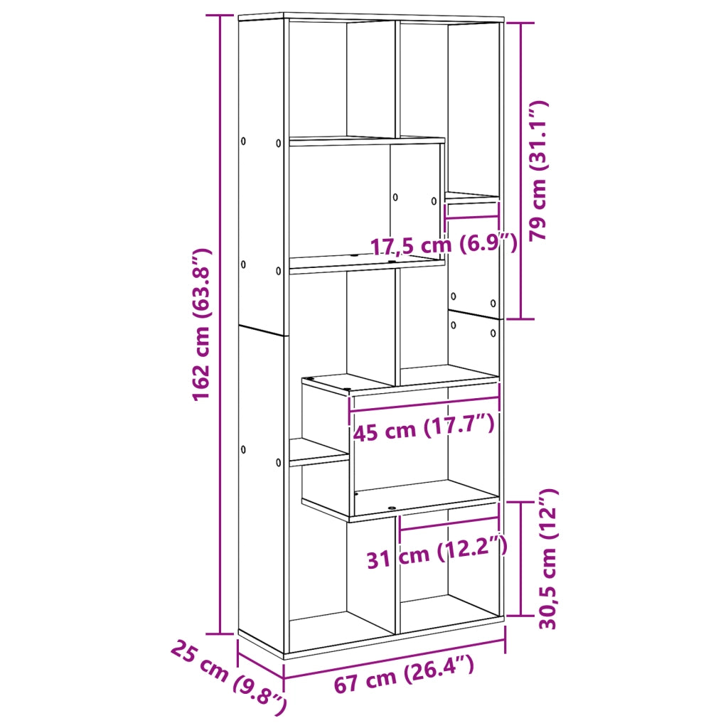 Libreria Divisoria Rovere Nero 67x25x161,5 cm Legno Ingegnierizzato