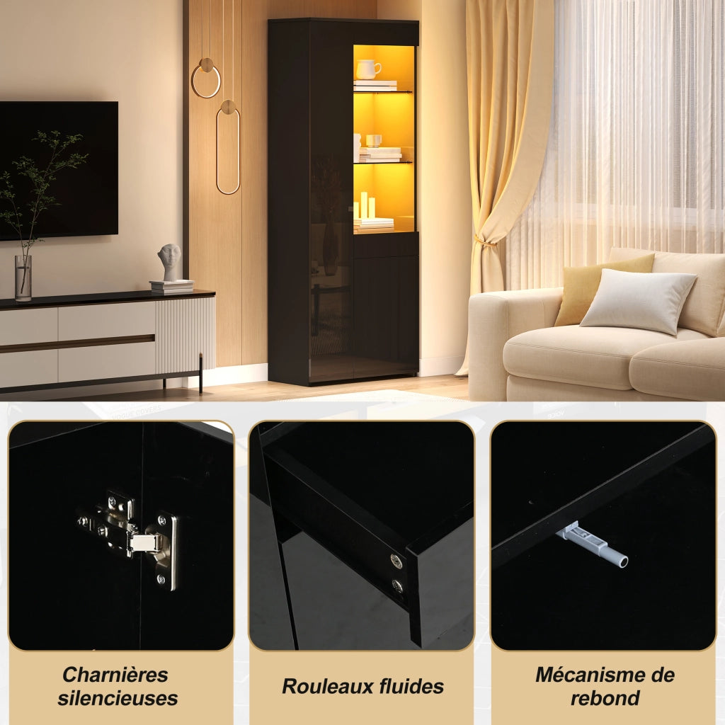 Mobile Vetrina ¨C Minimal ¨C Nero 70x35x180cm con cassetti e LED