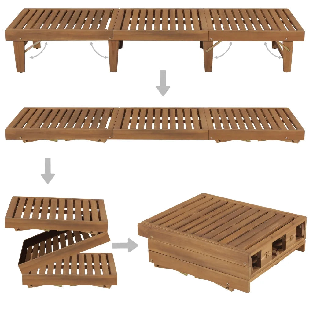 Lettino Prendisole | Sdraio da giardino | Lettino da sole Pieghevole con Cuscino in Massello di Acacia