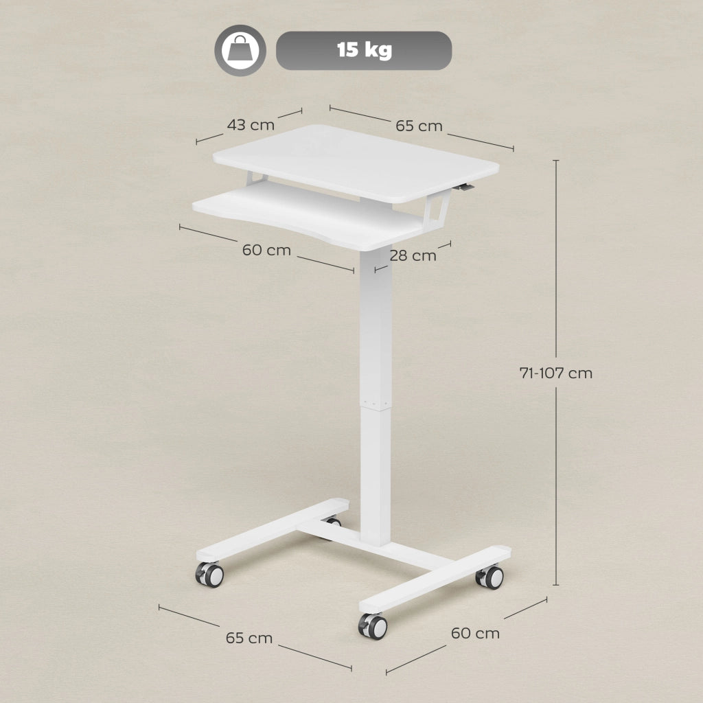 Scrivania Regolabile in Altezza con Ruote e Piano per Tastiera ¨C zephmum ¨C Bianco 90x50x75