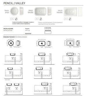 Lavabo appoggio bianco 40 pencil - hatria