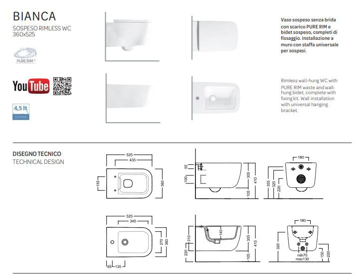 Vaso sospeso bianco rimless Bianca - Hatria