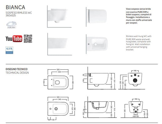 Vaso sospeso bianco rimless Bianca - Hatria
