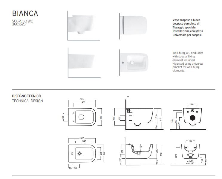 Bidet sospeso bianco - Bianca - Hatria