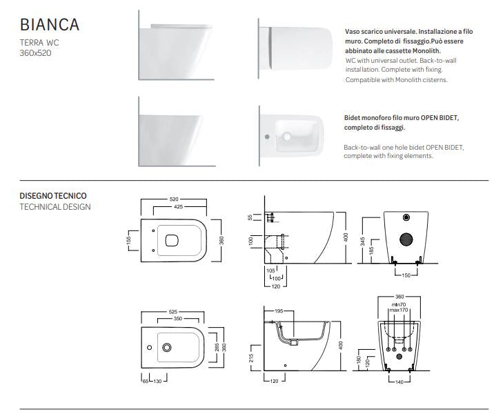 Bidet terra Filomuro bianco - Bianca - Hatria