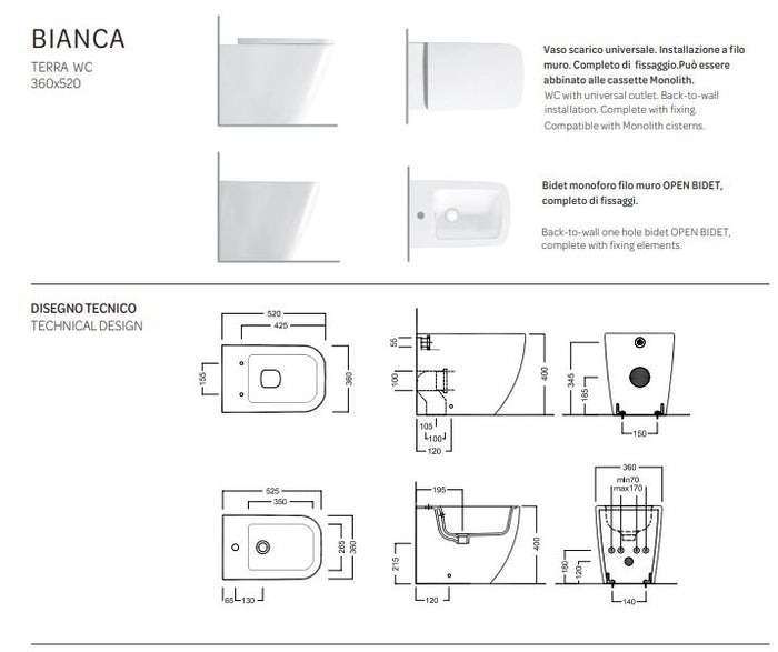 Bidet terra Filomuro bianco - Bianca - Hatria