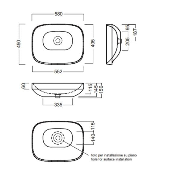 Lavabo appoggio 58 Abito bianco  - Hatria