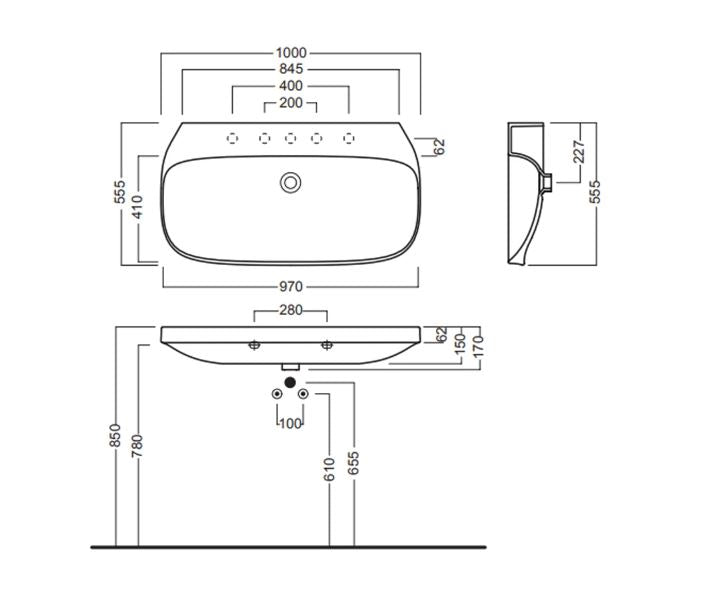 Lavabo 100 Abito due fori bianco - Hatria
