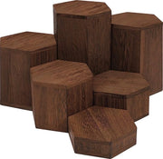 Display riser in legno a forma di esagono (6 pezzi) – Stabbi in legno per piatti e vetrine – Gradini in scala per gioielli, vendita, miniature, cupcake e dessert - Miele