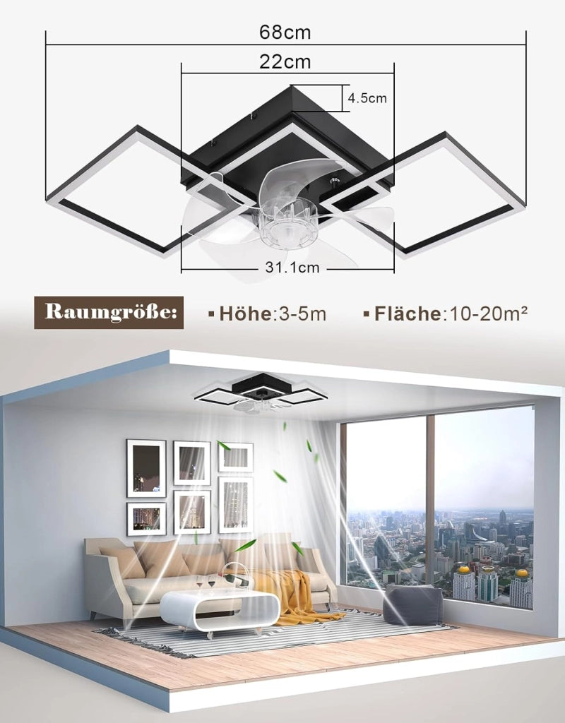 ZMH Ventilatore a Soffitto LED Moderno 68cm Intensità Luminosa Regolabile Telecomando per Soggiorno Sala da Pranzo