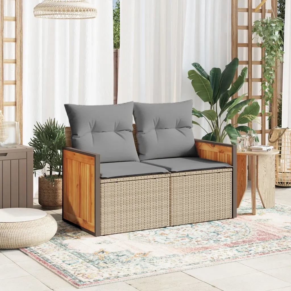 Divano da Giardino con Cuscini a 2 Posti-Sofa da Giardino-Divano da esterno Beige in Polyrattan 362338