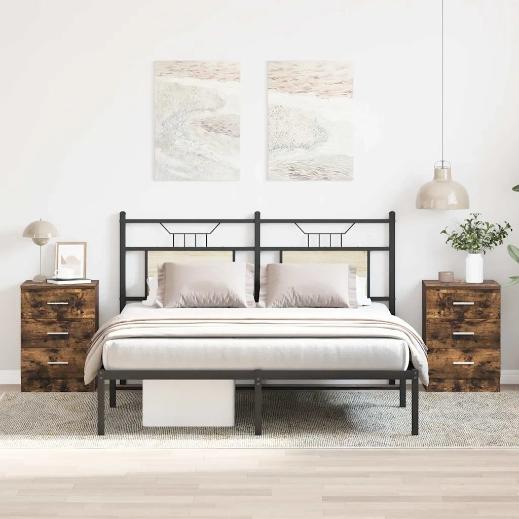 Set di 2 Comodini | Armadio da Notte | Mobiletto da notte Rovere Fumo 38x35x56 cm in Legno Multistrato
