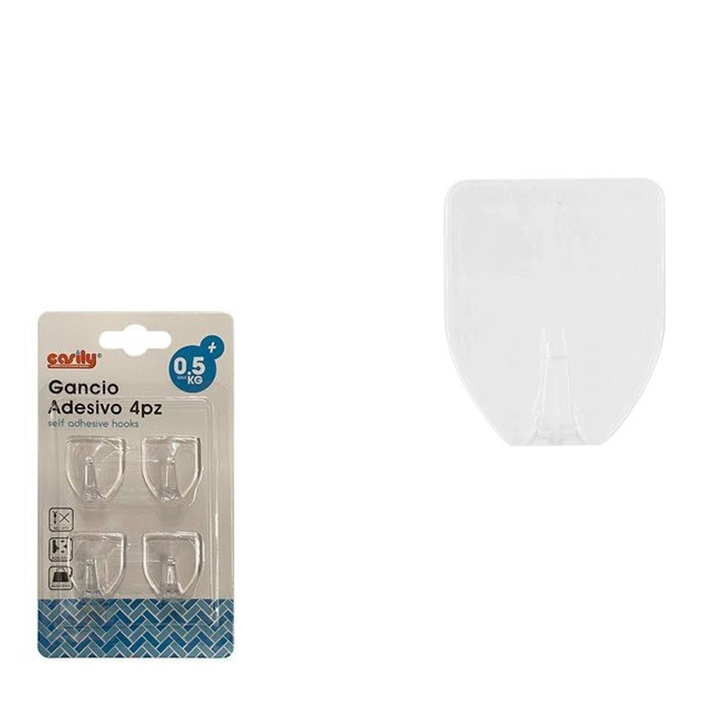 Trade Shop - Set 4 Pz Ganci Appendini Da Parete Adesive Casa Bagno Cucina Attaccapanni 87008 -