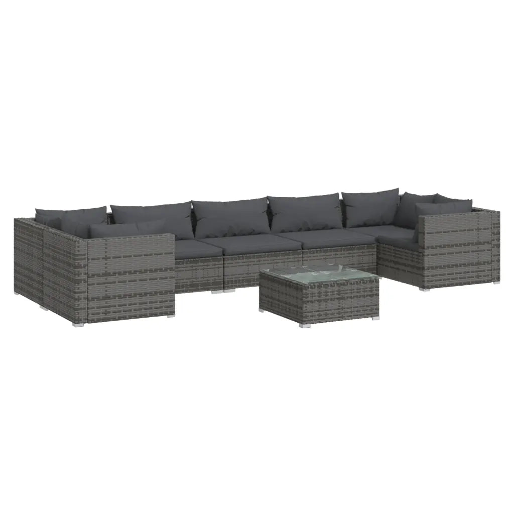 Set Divani da Giardino 8 pz con Cuscini in Polyrattan Grigio 3101965