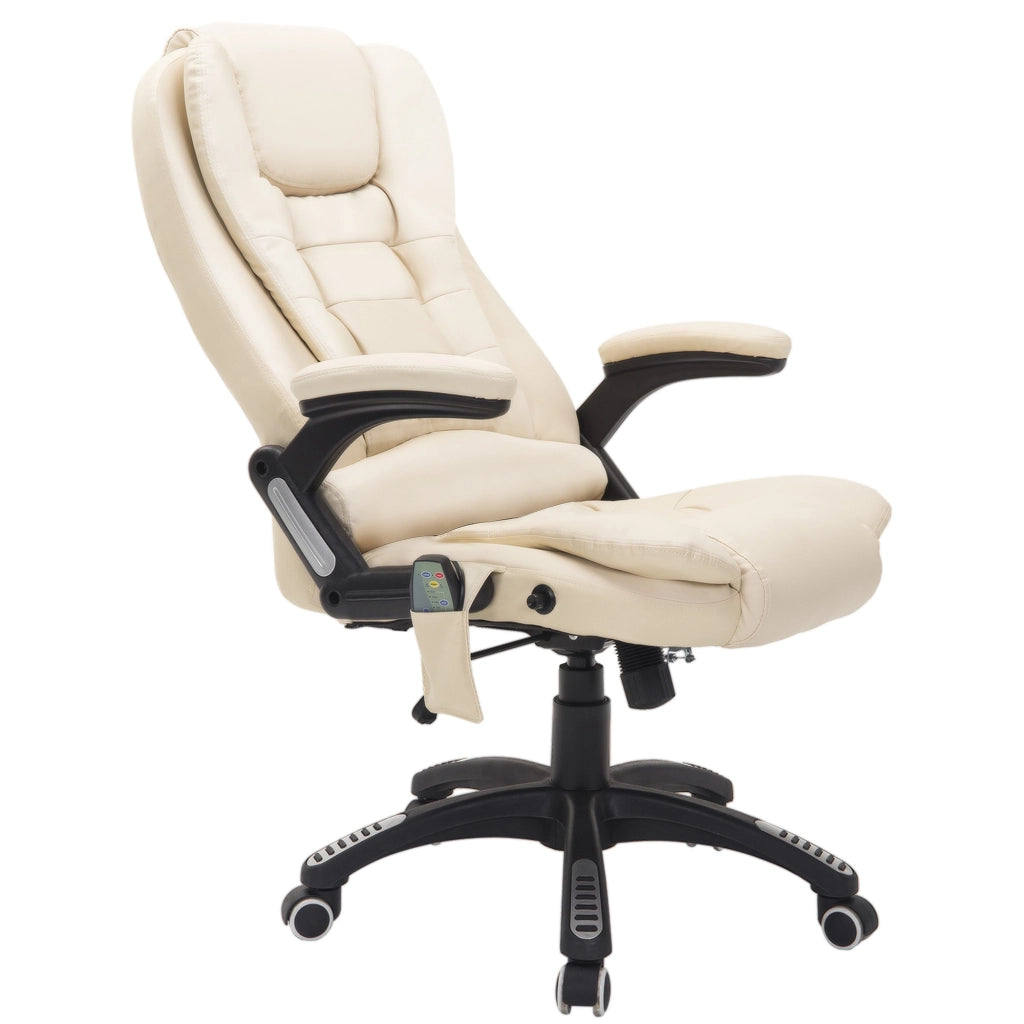 Poltrona Massaggiante da Ufficio ad Altezza Regolabile con 6 Punti Massaggianti. in PU. 62x68x111-121 cm. Beige