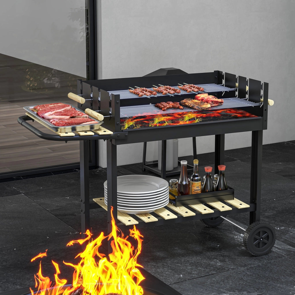 Barbecue a Carbonella con Griglie e Ripiani ¨C zephmum ¨C Nero, Metallo e Legno, 113x53.5x82.5 cm