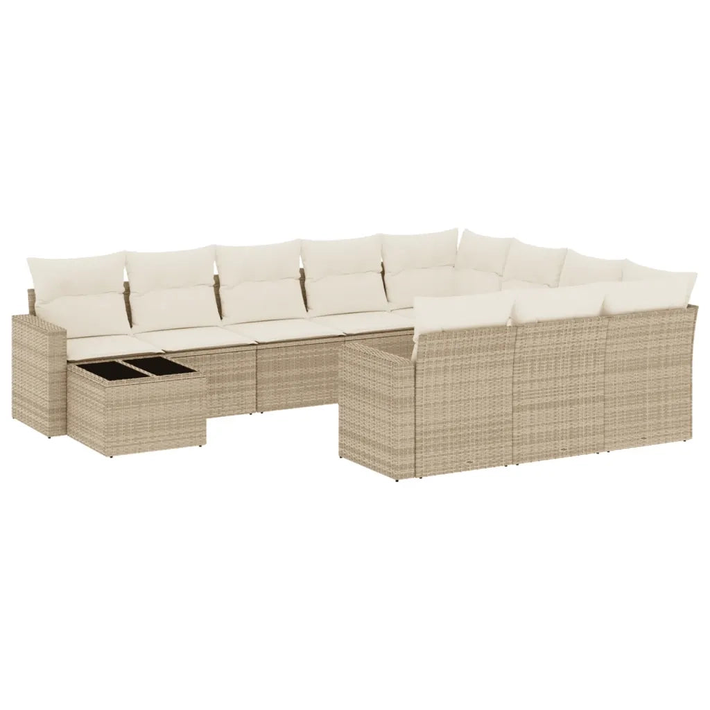Set Divani da Giardino 11 pz con Cuscini Beige in Polyrattan 3219518