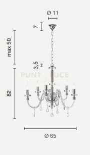 LAMPADARIO DIDO 6 LUCI CRISTALLO E ORO ATTACCO E14 D.65CM